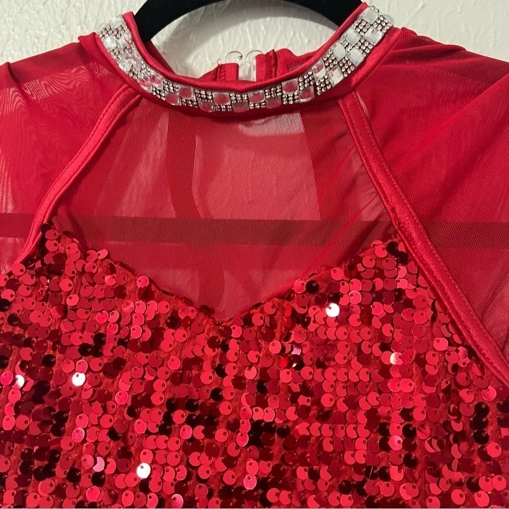 Weissman Tightrope Dance Costume LC Large (12-14) Vibrant Red and Classic Black